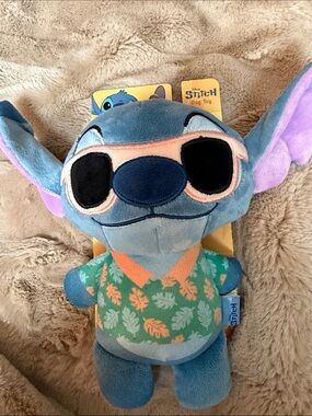Disney Blue Stitch Plush Dog Toy with Green & Orange Hawaiian Shirt